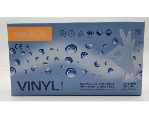 Перчатки виниловые М 50пар. 1/10